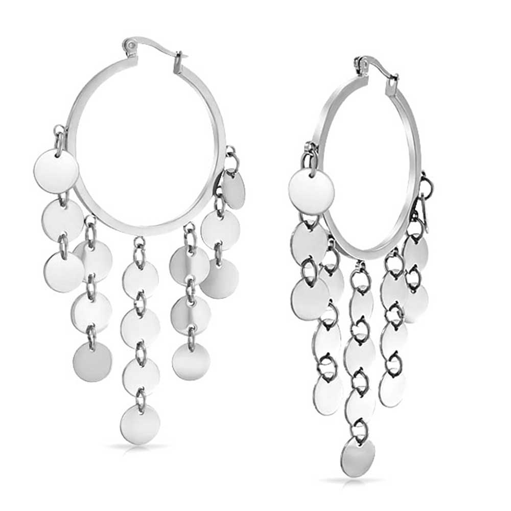 Sequin Coin Dangle Chandelier Hoop Chandelier Earrings Stainless Steel