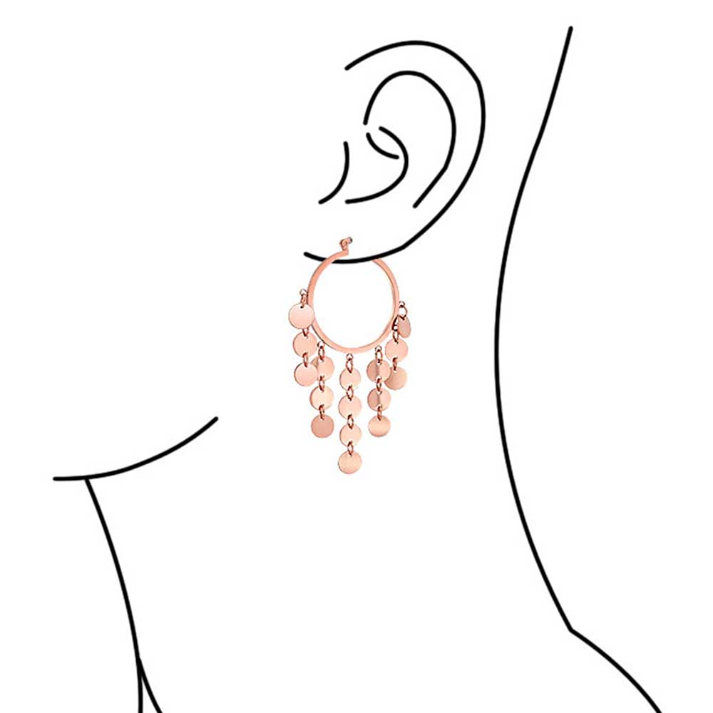 Sequin Coin Chandelier Hoop Earrings Rose Gold Tone Stainless Steel