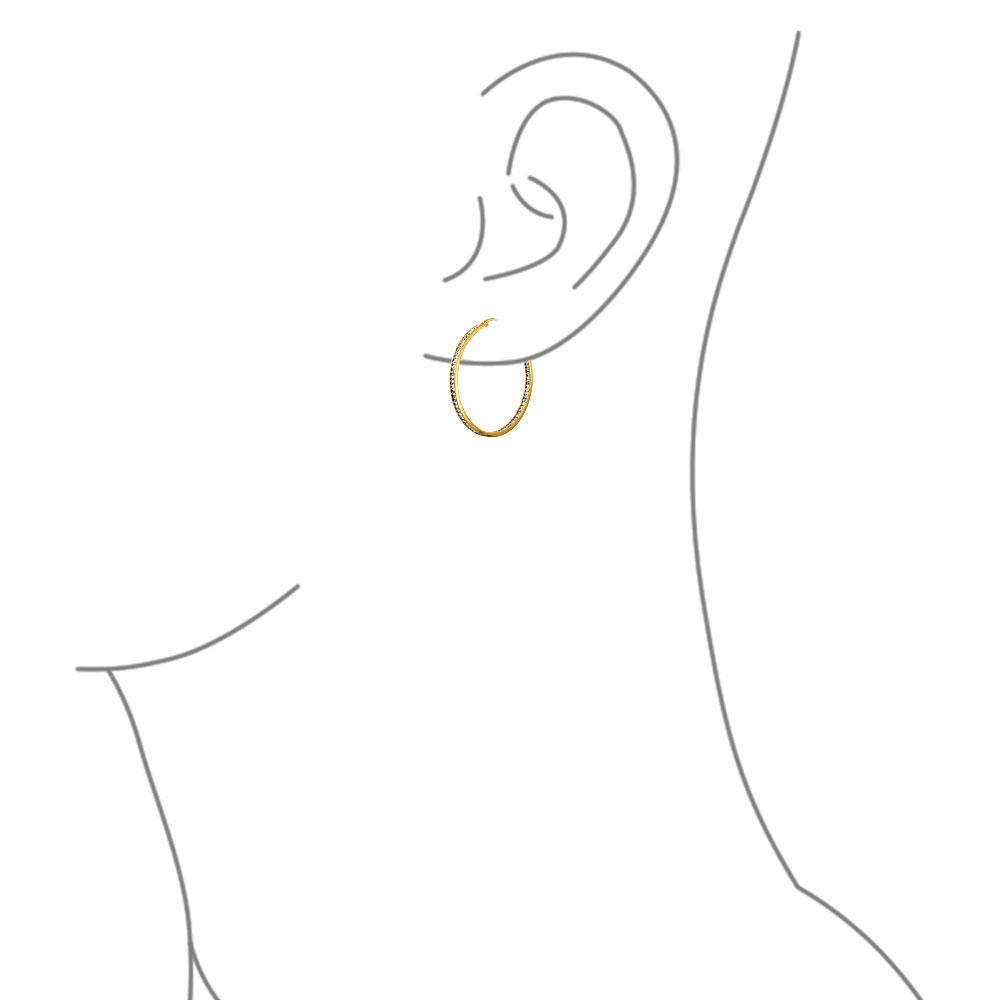 Channel Set CZ Inside Out Hoop Earrings 14K Gold Plate Stainless Steel - Joyeria Lady