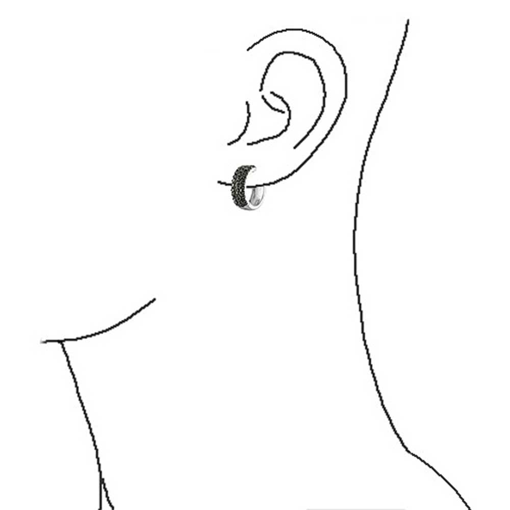 Black CZ Wide Hoop Kpop Earrings Cubic Zirconia Sterling Silver - Joyeria Lady