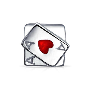Ace Heart Poker Player Cards Casino Charm Bead Sterling Silver - Joyeria Lady
