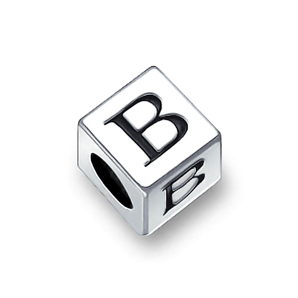 Alphabet Square Block Letter Bead Charm 925 Sterling Silver - Joyeria Lady