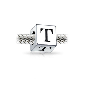 Alphabet Square Block Letter Bead Charm 925 Sterling Silver