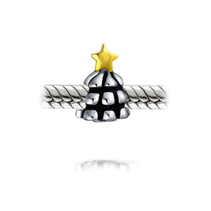 Tree Festive Star Charm Bead 2 Tone Gold Plated Sterling Silver