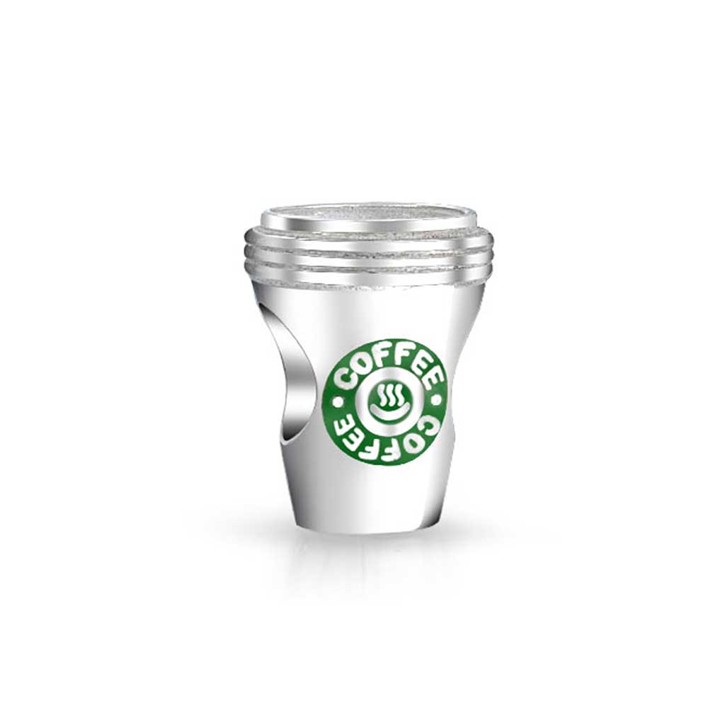 Coffee Lover Cup Latte Travel Mug Charm Bead 925 Sterling Silver - Joyeria Lady