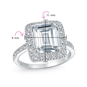 Large Halo Pave 925 Sterling Silver 5CT Emerald Cut Engagement Ring