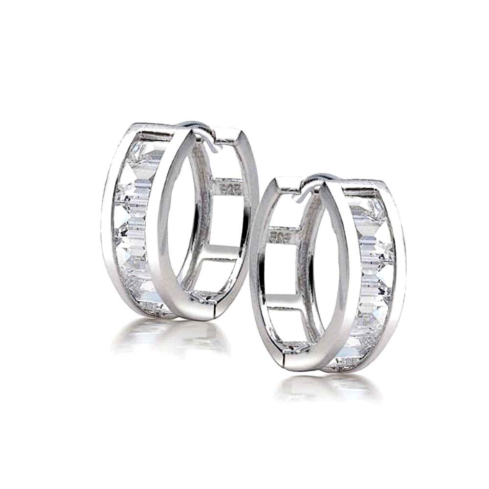 Square Asscher Cut CZ Channel Hoop Earrings Sterling Silver - Joyeria Lady