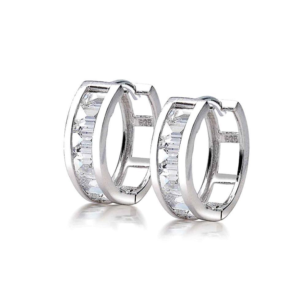 Square Asscher Cut CZ Channel Hoop Earrings Sterling Silver - Joyeria Lady