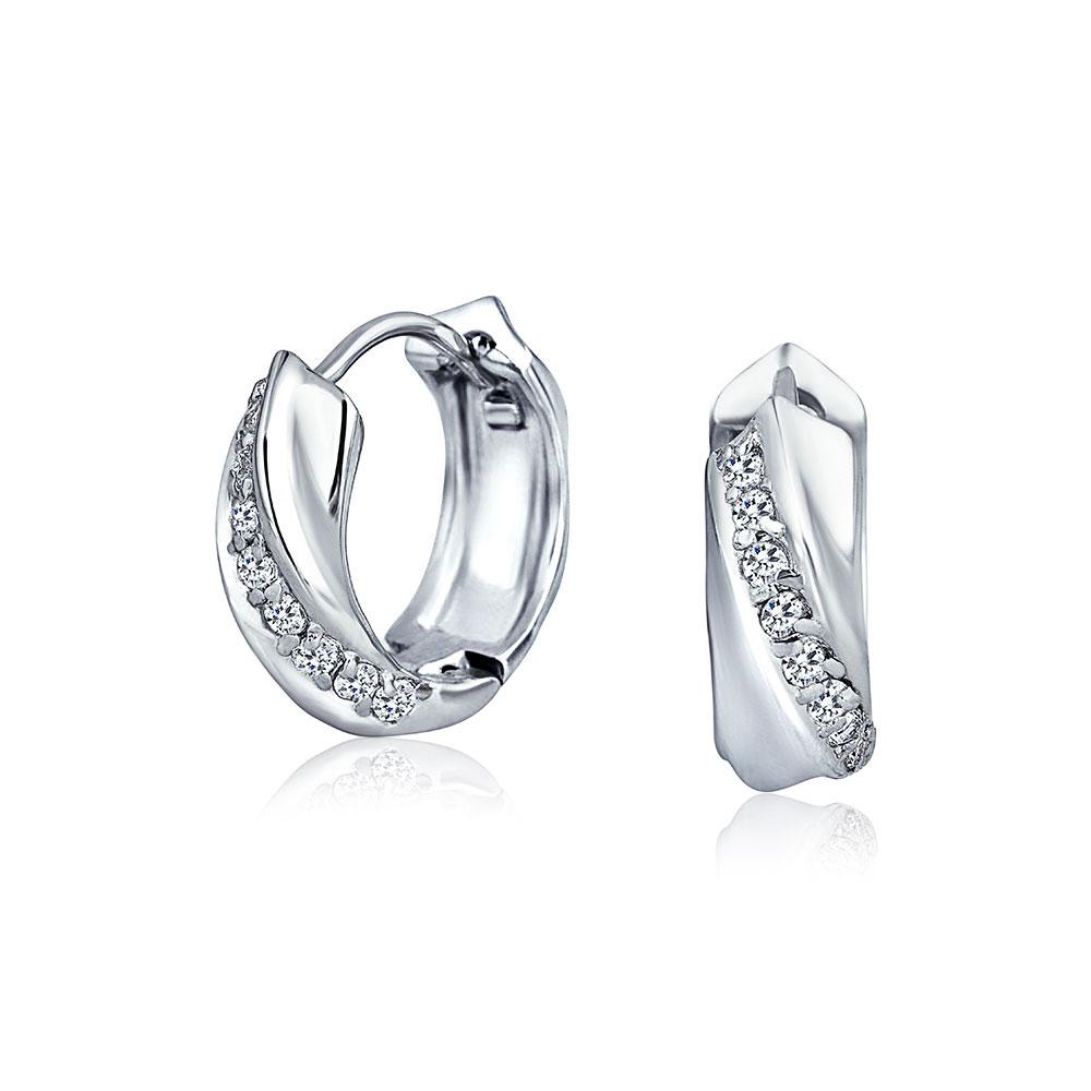 Cubic Zirconia Rope Twist Hoop Earrings Sterling Silver Hinge - Joyeria Lady