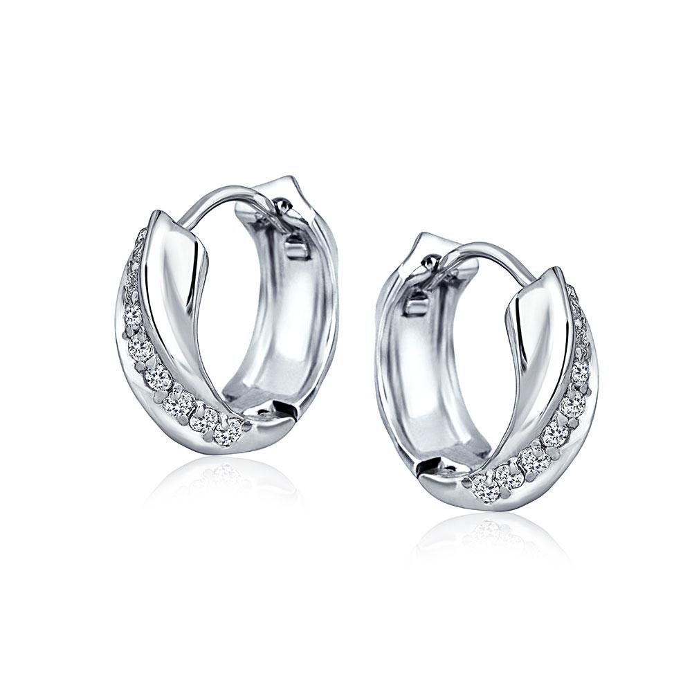 Cubic Zirconia Rope Twist Hoop Earrings Sterling Silver Hinge - Joyeria Lady