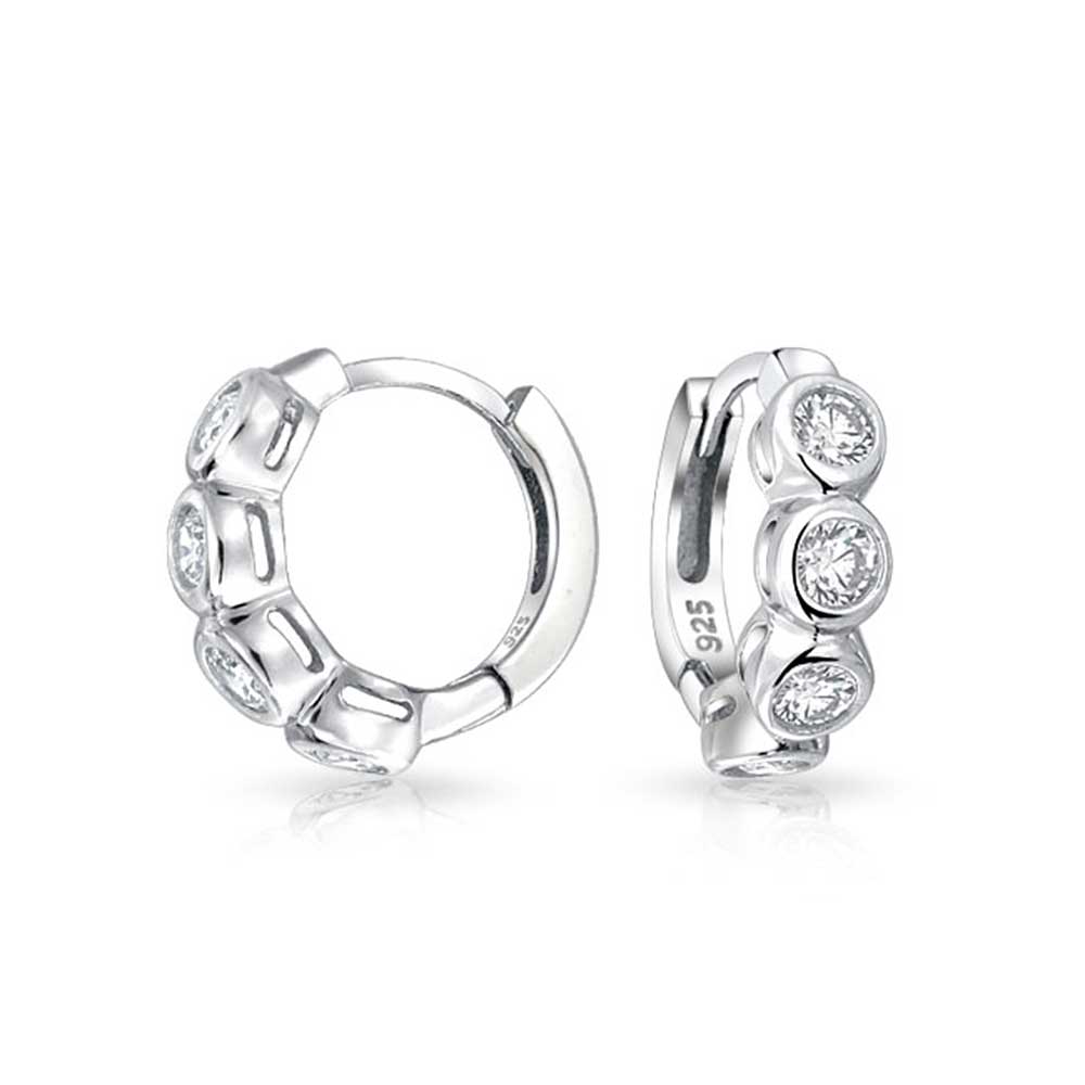 Solitaire Cubic Zirconia Kpop Hoop Earrings Sterling Silver - Joyeria Lady