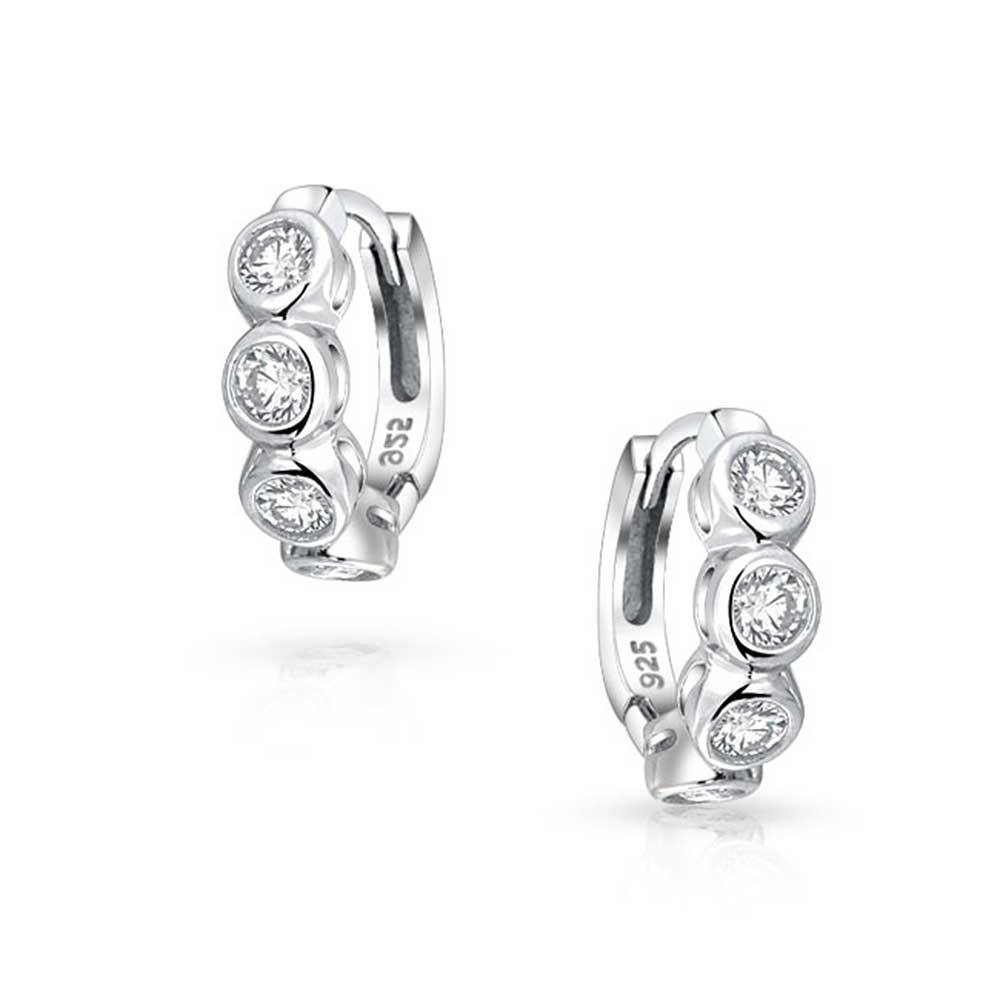 Solitaire Cubic Zirconia Kpop Hoop Earrings Sterling Silver - Joyeria Lady