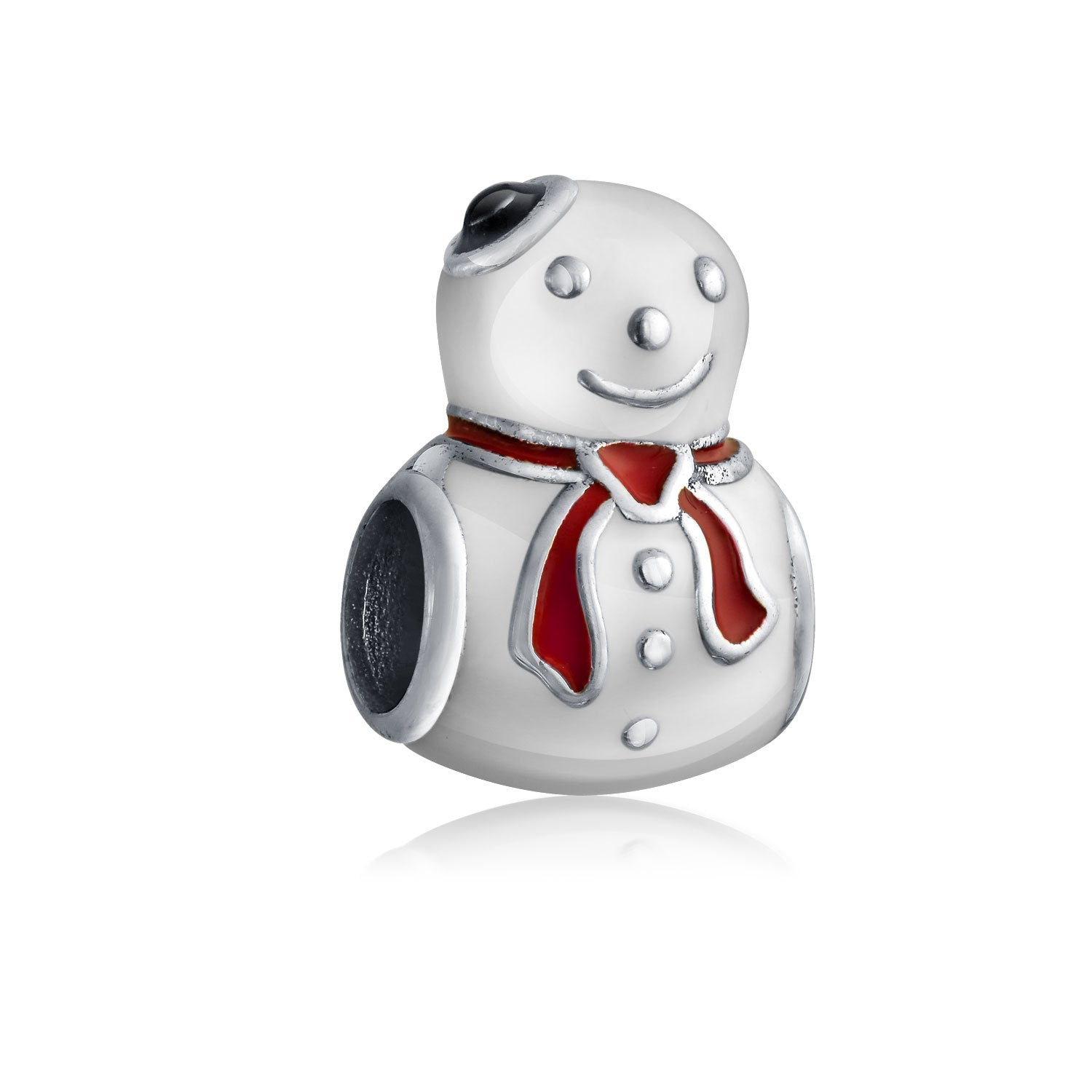 White Holiday Snowman Christmas Winter Charm Bead 925 Sterling Silver - Joyeria Lady