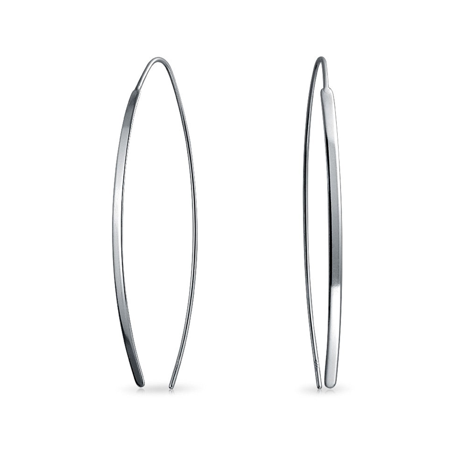 Modern Long Oval Linear Threader Earrings 925 Sterling Silver - Joyeria Lady