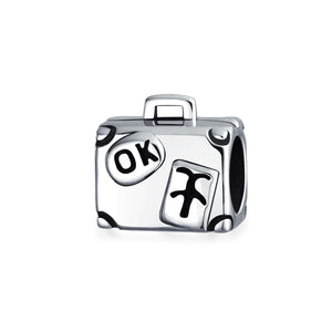 Luggage Travel Suitcase Vacation Charm Bead 925 Sterling Silver