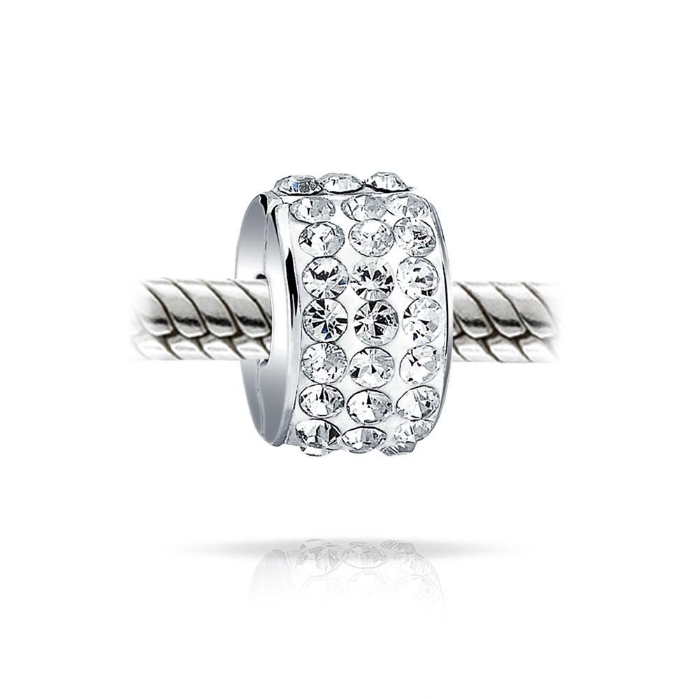 Round Crystal Spacer Stopper Clasp Charm Bead 925 Sterling Silver - Joyeria Lady