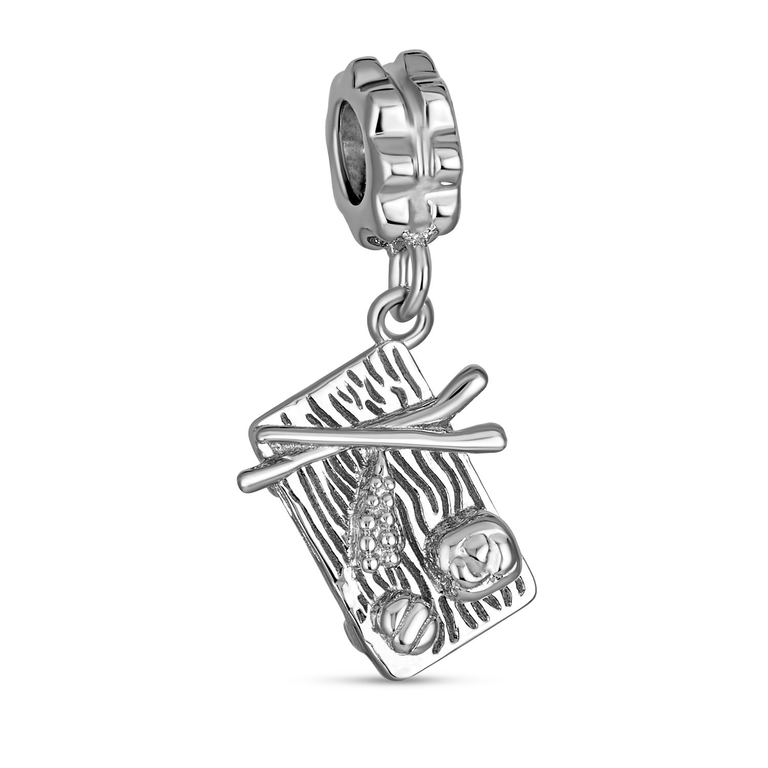 Japanese Sushi Chopsticks Chef Food Dangle Charm Bead Sterling Silver - Joyeria Lady