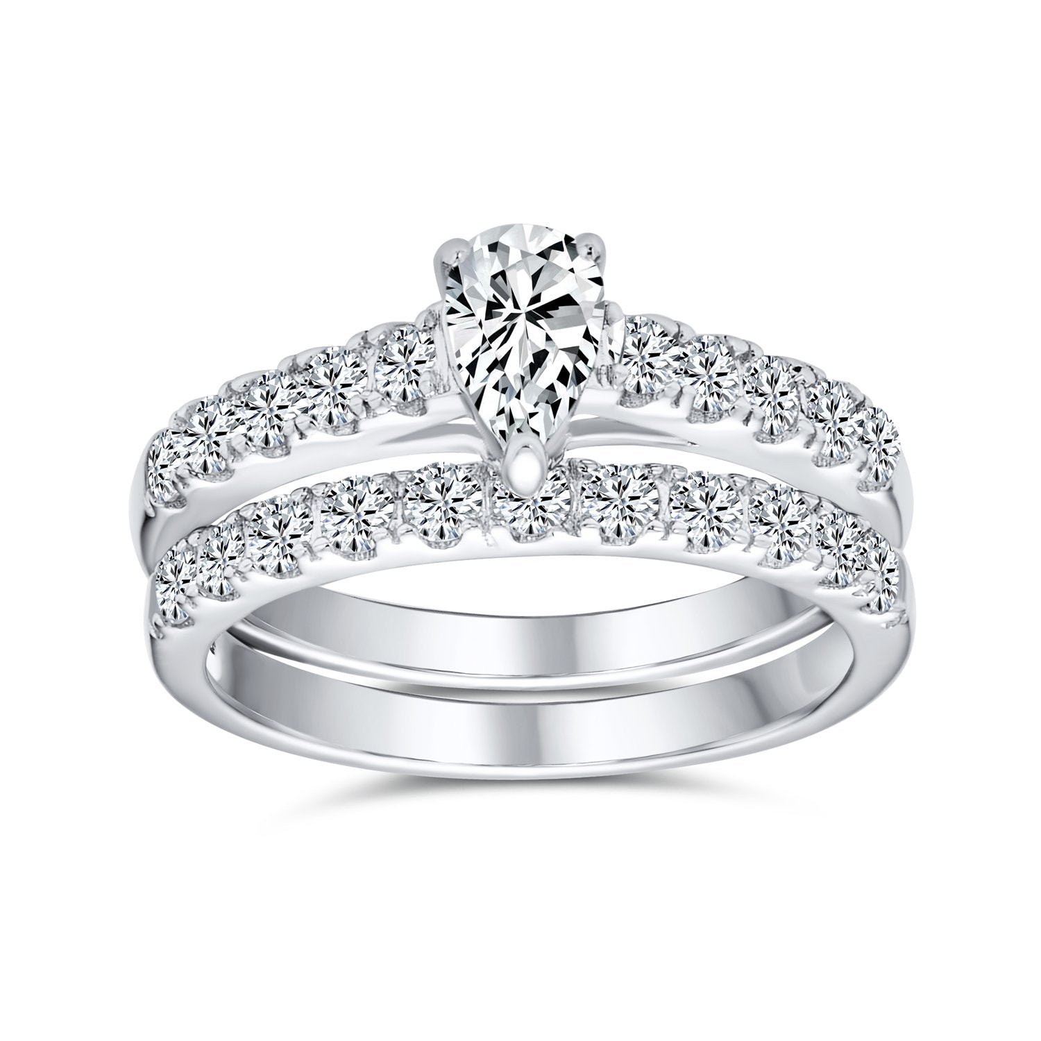 1CT Teardrop Solitaire CZ Engagement Wedding Ring Set Sterling Silver - Joyeria Lady