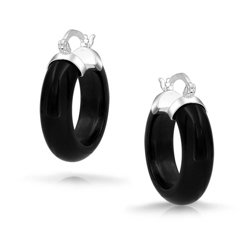 Black Onyx Tube Small Hoop Earrings 925 Sterling Silver 75 Inch Dia - Joyeria Lady