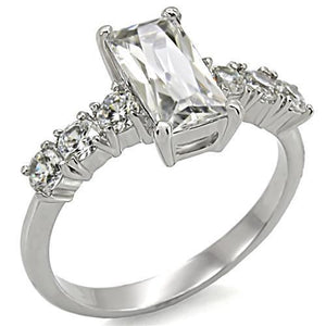 TK002 - High polished (no plating) Stainless Steel Ring with AAA Grade CZ  in Clear - Joyeria Lady