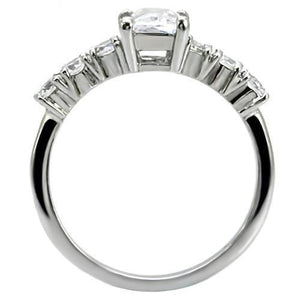 TK002 - High polished (no plating) Stainless Steel Ring with AAA Grade CZ  in Clear