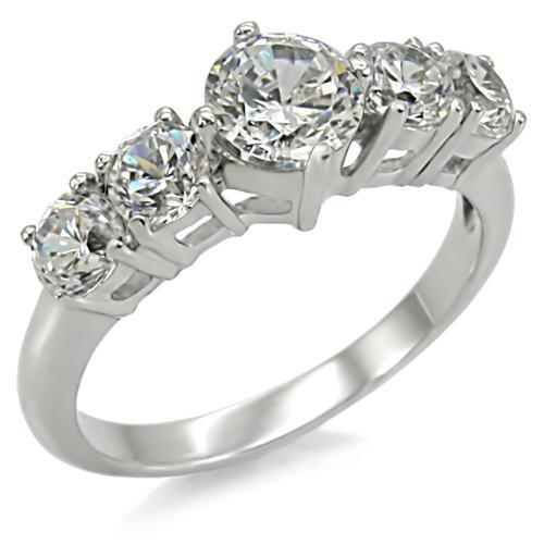 TK003 - High polished (no plating) Stainless Steel Ring with AAA Grade CZ  in Clear - Joyeria Lady