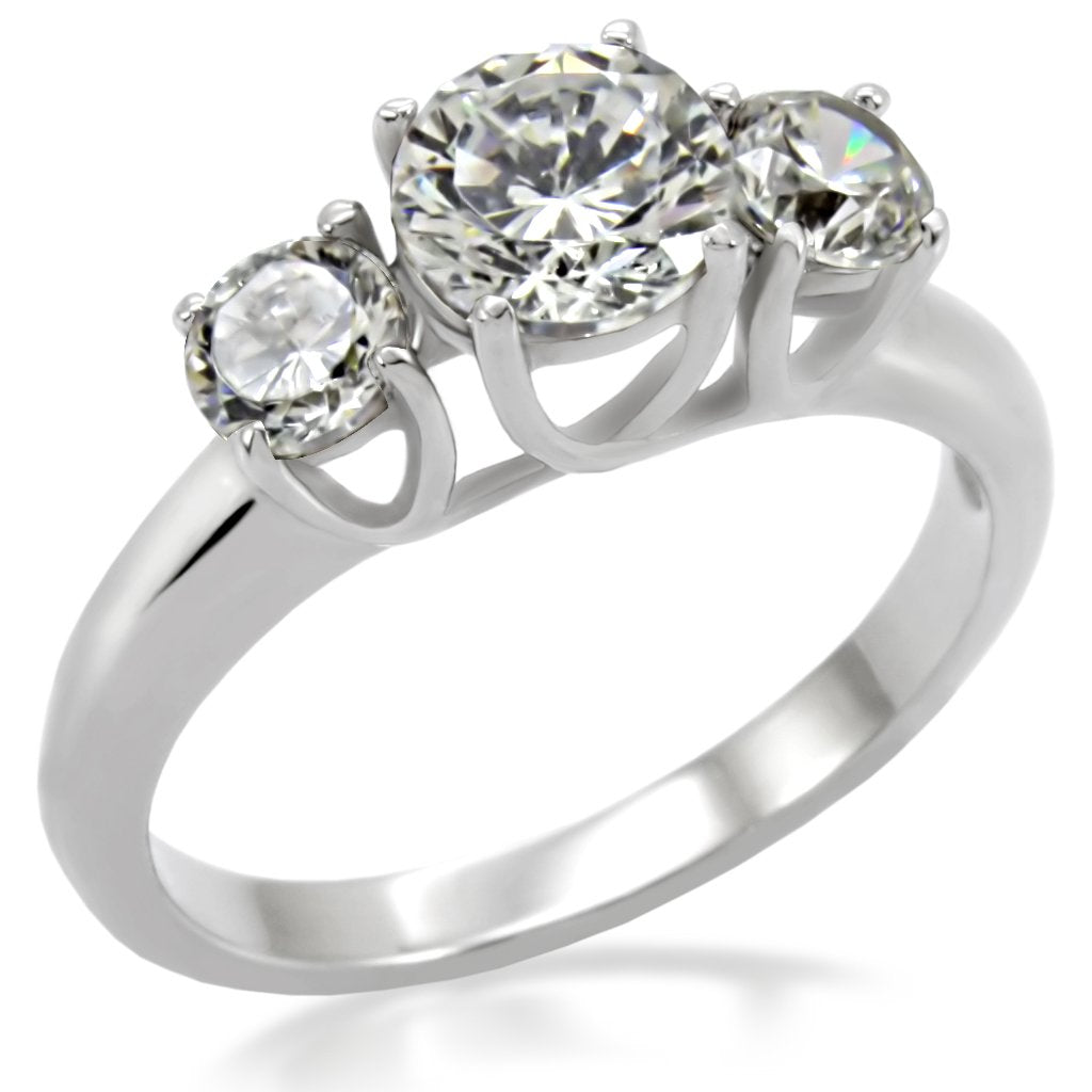 TK004 - High polished (no plating) Stainless Steel Ring with AAA Grade CZ  in Clear - Joyeria Lady