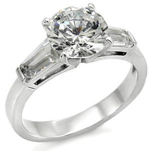 TK005 - High polished (no plating) Stainless Steel Ring with AAA Grade CZ  in Clear - Joyeria Lady