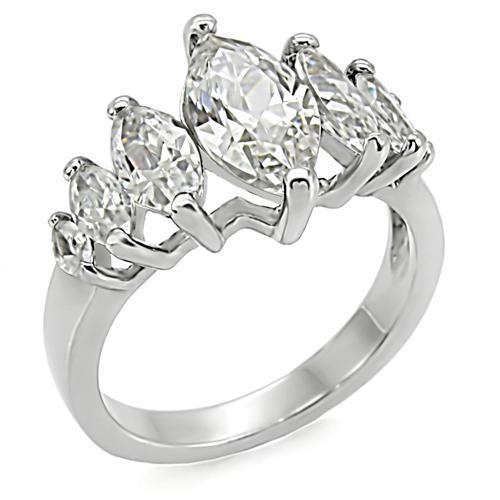 TK006 - High polished (no plating) Stainless Steel Ring with AAA Grade CZ  in Clear - Joyeria Lady