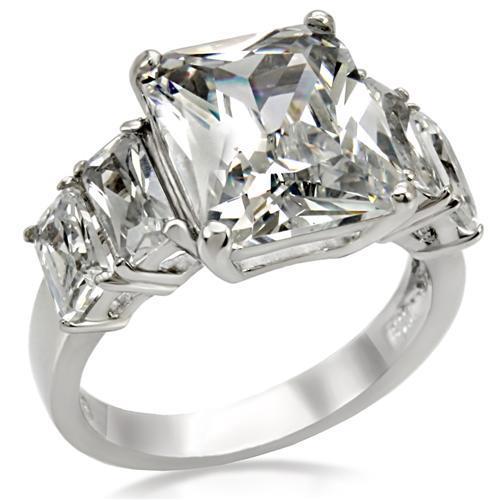 TK007 - High polished (no plating) Stainless Steel Ring with AAA Grade CZ  in Clear - Joyeria Lady
