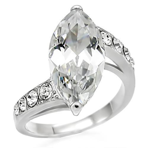 TK008 - High polished (no plating) Stainless Steel Ring with AAA Grade CZ  in Clear - Joyeria Lady