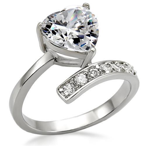 TK009 - High-Polished Stainless Steel Ring with AAA Grade CZ  in Clear - Joyeria Lady