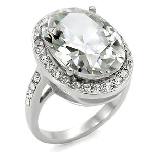TK010 - High polished (no plating) Stainless Steel Ring with AAA Grade CZ  in Clear - Joyeria Lady