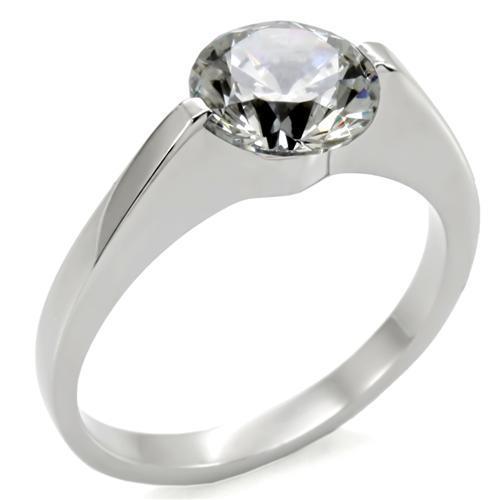 TK012 - High polished (no plating) Stainless Steel Ring with AAA Grade CZ  in Clear - Joyeria Lady