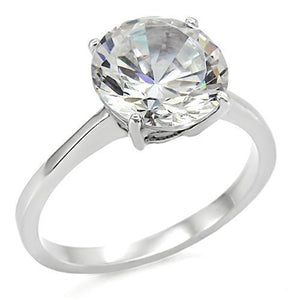 TK013 - High polished (no plating) Stainless Steel Ring with AAA Grade CZ  in Clear - Joyeria Lady