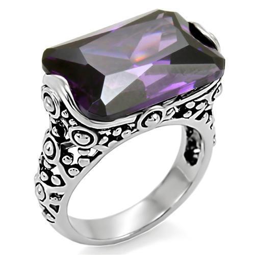TK015 - High polished (no plating) Stainless Steel Ring with AAA Grade CZ  in Amethyst - Joyeria Lady