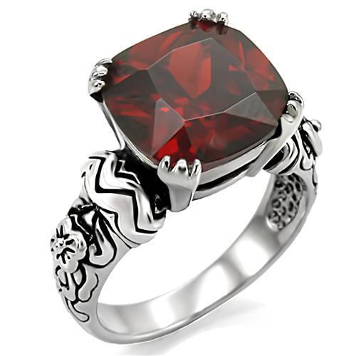 TK018 - High polished (no plating) Stainless Steel Ring with AAA Grade CZ  in Garnet - Joyeria Lady