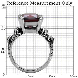 TK018 - High polished (no plating) Stainless Steel Ring with AAA Grade CZ  in Garnet