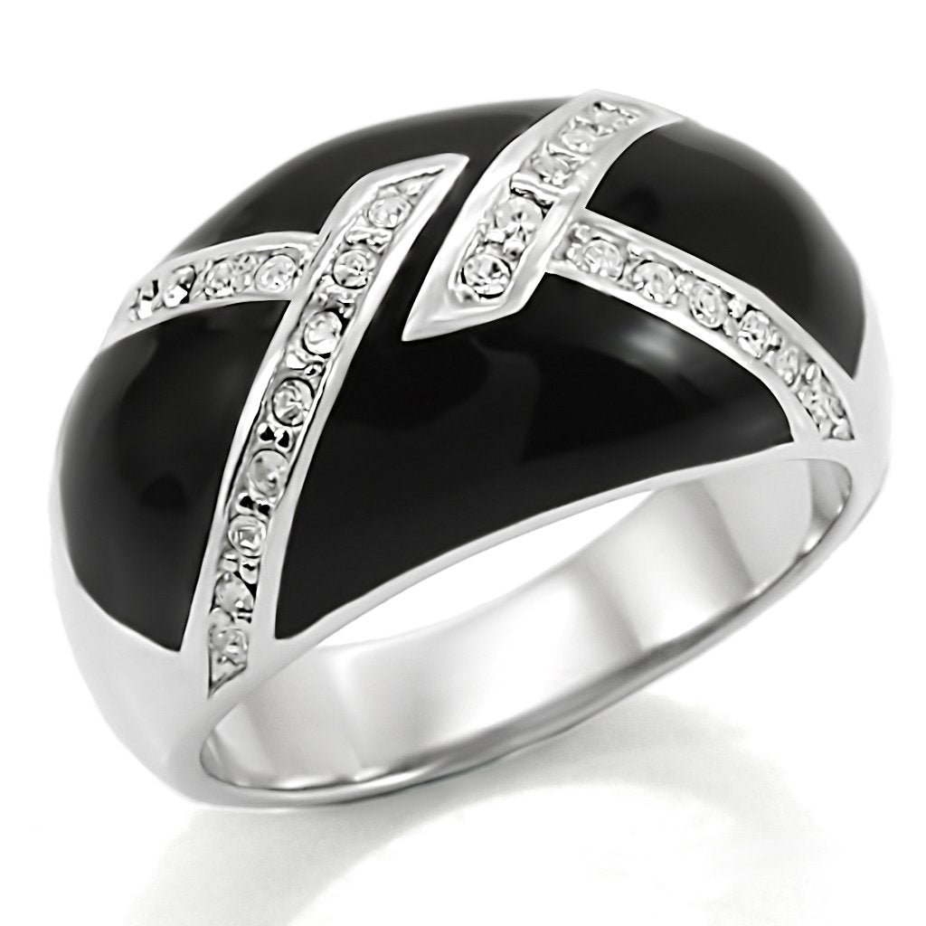 TK022 - High polished (no plating) Stainless Steel Ring with Top Grade Crystal  in Clear - Joyeria Lady