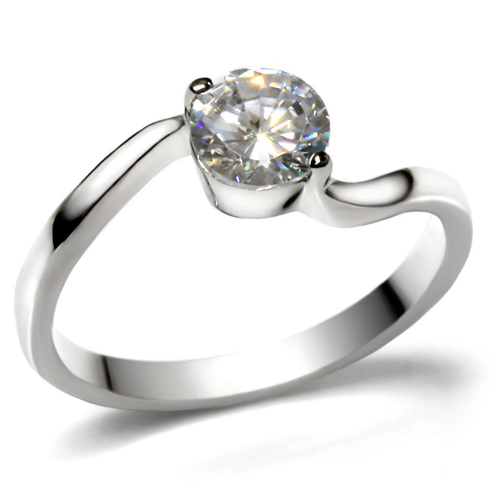TK023 - High polished (no plating) Stainless Steel Ring with AAA Grade CZ  in Clear - Joyeria Lady