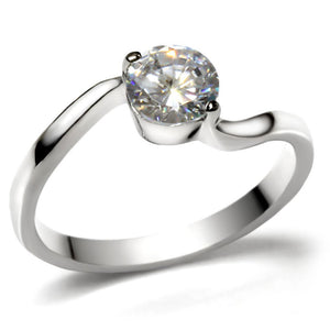 TK023 - High polished (no plating) Stainless Steel Ring with AAA Grade CZ  in Clear - Joyeria Lady