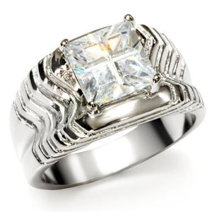 TK028 - High polished (no plating) Stainless Steel Ring with AAA Grade CZ  in Clear - Joyeria Lady