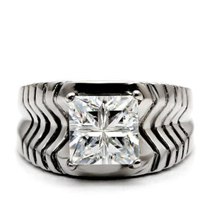 TK028 - High polished (no plating) Stainless Steel Ring with AAA Grade CZ  in Clear