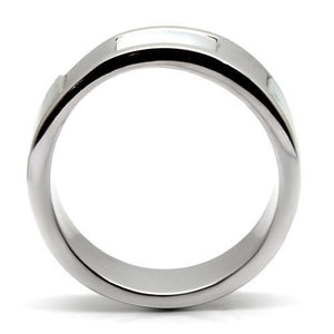 TK043 - High polished (no plating) Stainless Steel Ring with Precious Stone Conch in White