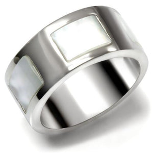 TK043 - High polished (no plating) Stainless Steel Ring with Precious Stone Conch in White - Joyeria Lady