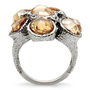 TK044 - High polished (no plating) Stainless Steel Ring with AAA Grade CZ  in Champagne