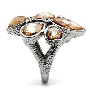 TK044 - High polished (no plating) Stainless Steel Ring with AAA Grade CZ  in Champagne