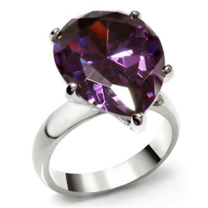 TK045 - High polished (no plating) Stainless Steel Ring with AAA Grade CZ  in Amethyst - Joyeria Lady
