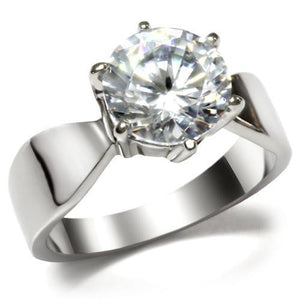 TK046 - High polished (no plating) Stainless Steel Ring with AAA Grade CZ  in Clear - Joyeria Lady