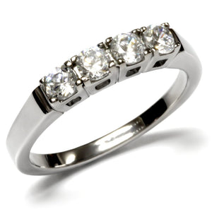 TK047 - High polished (no plating) Stainless Steel Ring with AAA Grade CZ  in Clear - Joyeria Lady